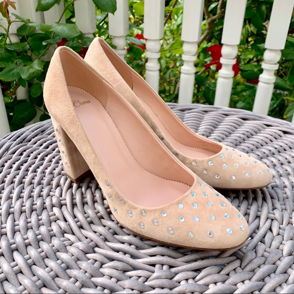 NWOT J. Crew Embellished Light Pink Suede Pumps Sz 7.5